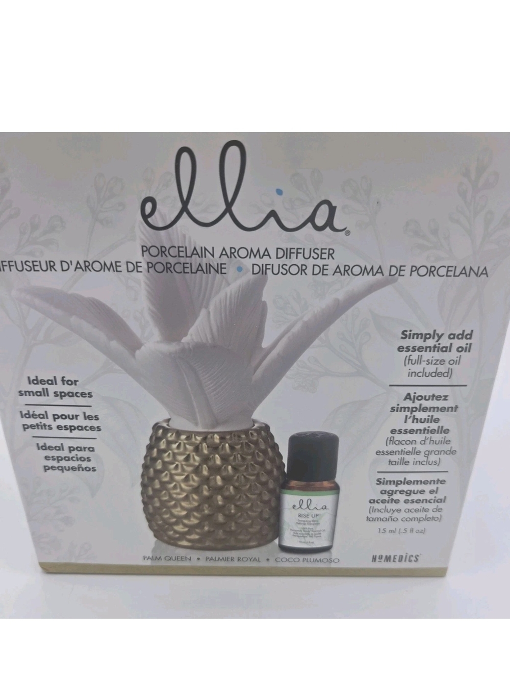 Homedics Porcelain Aroma Diffuser Small Spaces Palm Queen Rise Up Oil New